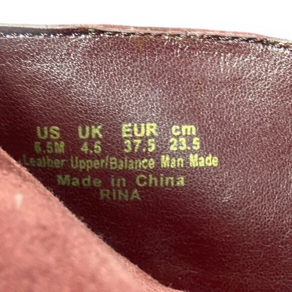 Fergie Rina Burgundy Wine Suede V Cut Peep Toe Heels Ankle Booties Size 6.5 M - Picture 9 of 9